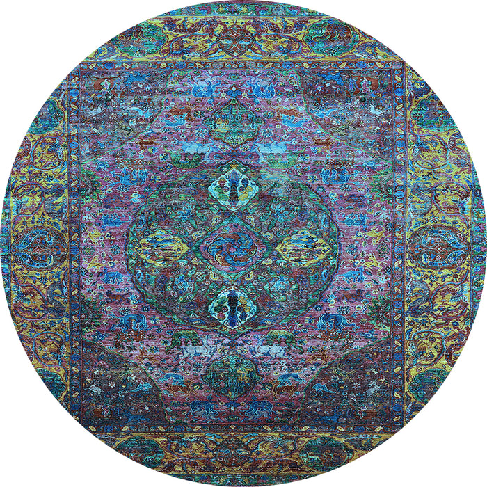 Round Oriental Light Blue Industrial Rug, urb1539lblu