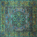 Square Oriental Turquoise Industrial Rug, urb1539turq