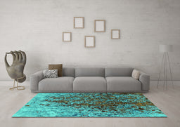 Machine Washable Oriental Turquoise Industrial Area Rugs in a Living Room,, wshurb1540turq