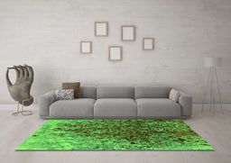 Machine Washable Oriental Green Industrial Area Rugs in a Living Room,, wshurb1540grn