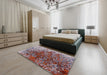 Mid-Century Modern Silver Pink Oriental Rug in a Bedroom, urb1540