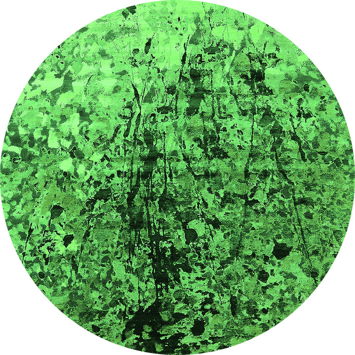 Round Machine Washable Oriental Green Industrial Area Rugs, wshurb1541grn