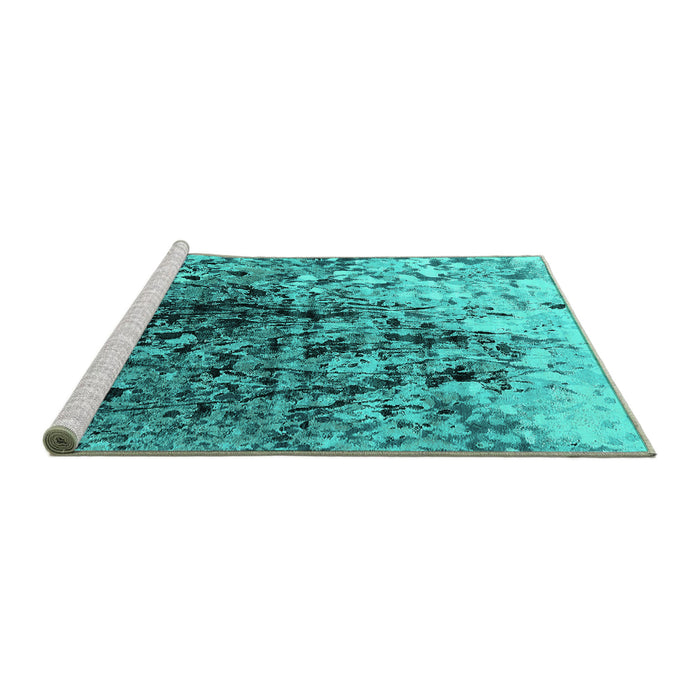 Sideview of Machine Washable Oriental Turquoise Industrial Area Rugs, wshurb1541turq