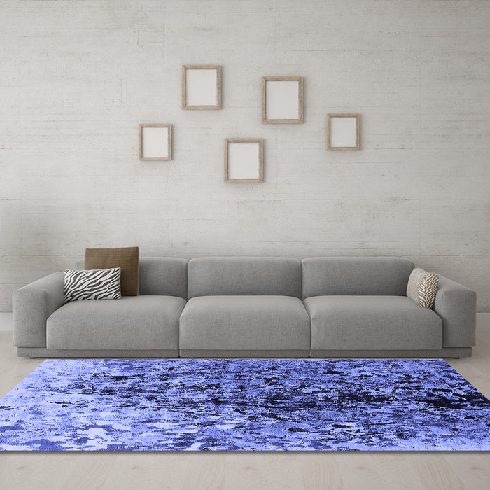 Machine Washable Oriental Blue Industrial Rug in a Living Room, wshurb1541blu