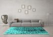 Machine Washable Oriental Turquoise Industrial Area Rugs in a Living Room,, wshurb1541turq