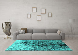 Machine Washable Oriental Turquoise Industrial Area Rugs in a Living Room,, wshurb1541turq