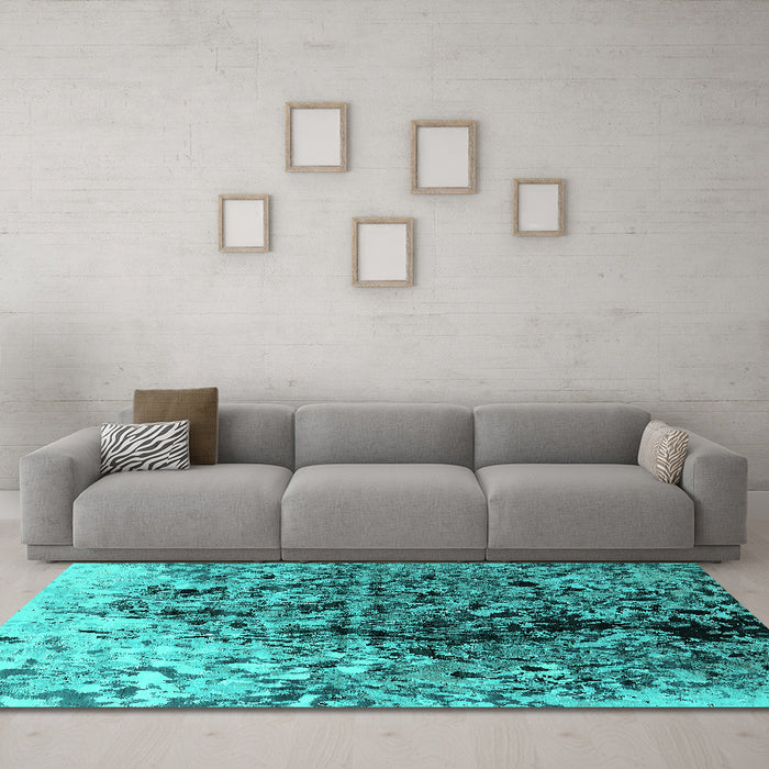 Machine Washable Oriental Turquoise Industrial Area Rugs in a Living Room,, wshurb1541turq