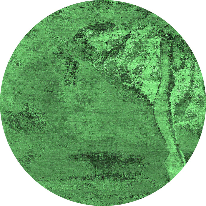 Round Machine Washable Oriental Emerald Green Industrial Area Rugs, wshurb1542emgrn