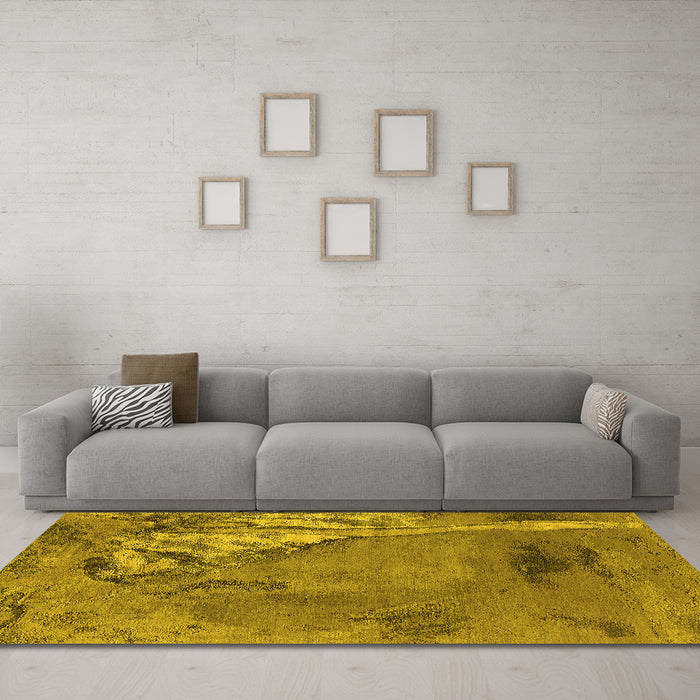 Machine Washable Oriental Yellow Industrial Rug in a Living Room, wshurb1542yw