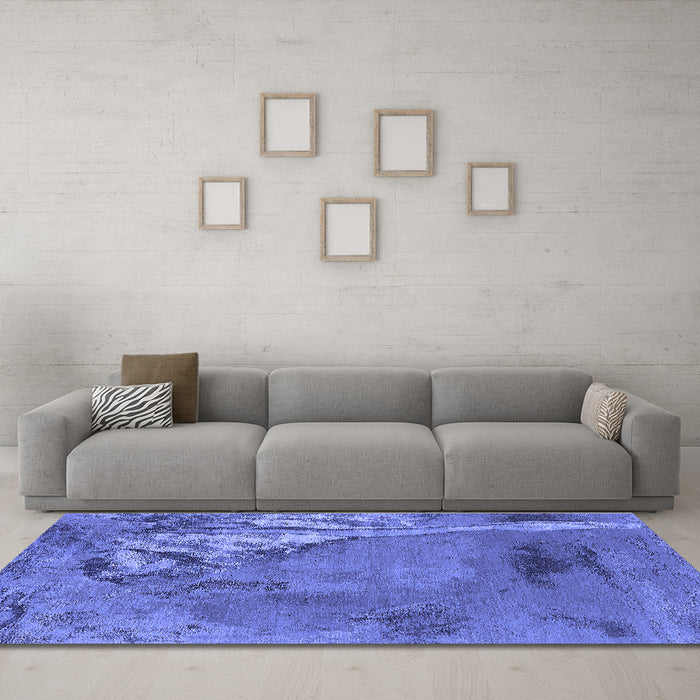 Machine Washable Oriental Blue Industrial Rug in a Living Room, wshurb1542blu