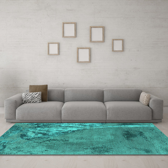 Machine Washable Oriental Turquoise Industrial Area Rugs in a Living Room,, wshurb1542turq