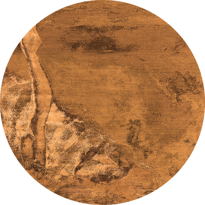 Round Machine Washable Oriental Orange Industrial Area Rugs, wshurb1542org