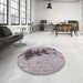 Round Machine Washable Industrial Modern Mauve Taupe Purple Rug in a Office, wshurb1543