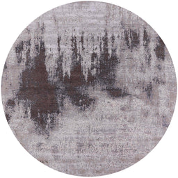 Round Mid-Century Modern Mauve Taupe Purple Oriental Rug, urb1543