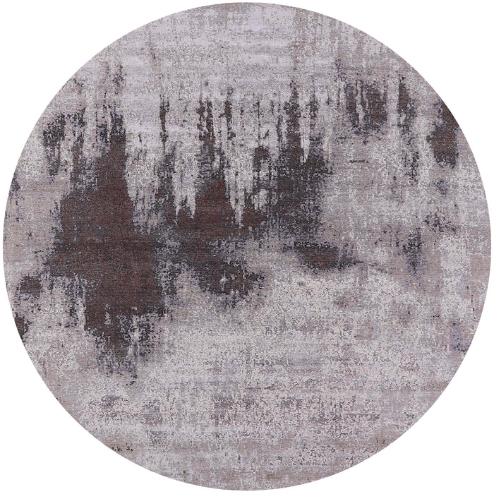 Round Mid-Century Modern Mauve Taupe Purple Oriental Rug, urb1543