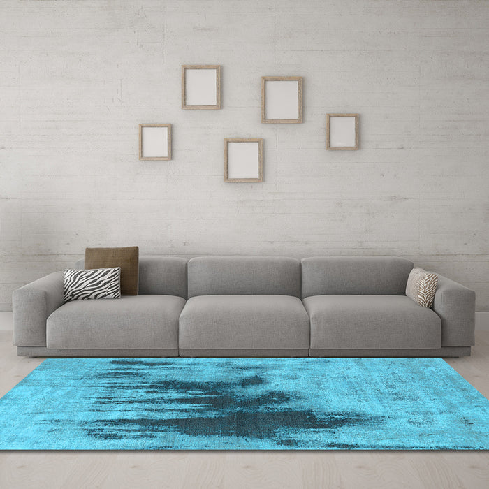 Machine Washable Oriental Light Blue Industrial Rug in a Living Room, wshurb1543lblu
