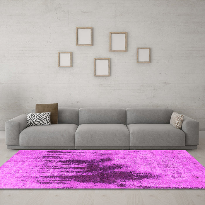 Machine Washable Oriental Pink Industrial Rug in a Living Room, wshurb1543pnk