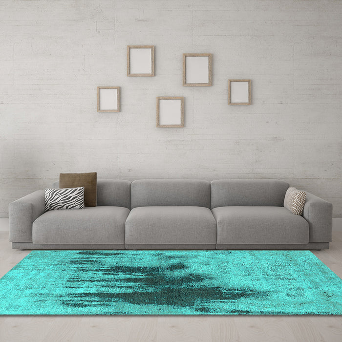 Machine Washable Oriental Turquoise Industrial Area Rugs in a Living Room,, wshurb1543turq