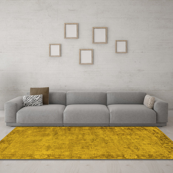 Machine Washable Oriental Yellow Industrial Rug in a Living Room, wshurb1544yw
