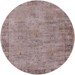Round Mid-Century Modern Rose Purple Oriental Rug, urb1544