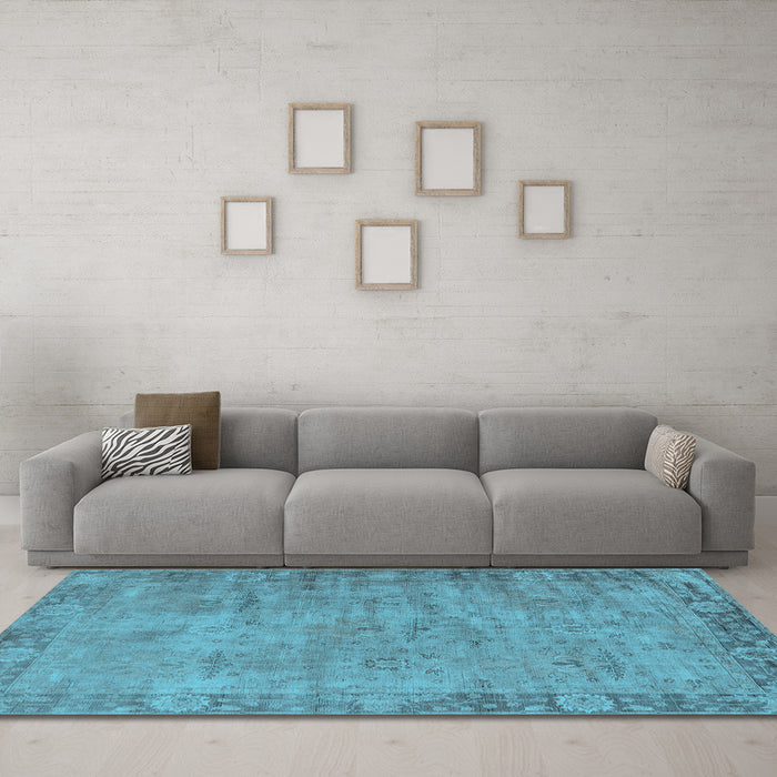 Machine Washable Oriental Light Blue Industrial Rug in a Living Room, wshurb1544lblu