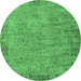 Round Machine Washable Oriental Emerald Green Industrial Area Rugs, wshurb1544emgrn