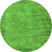 Round Machine Washable Oriental Green Industrial Area Rugs, wshurb1544grn