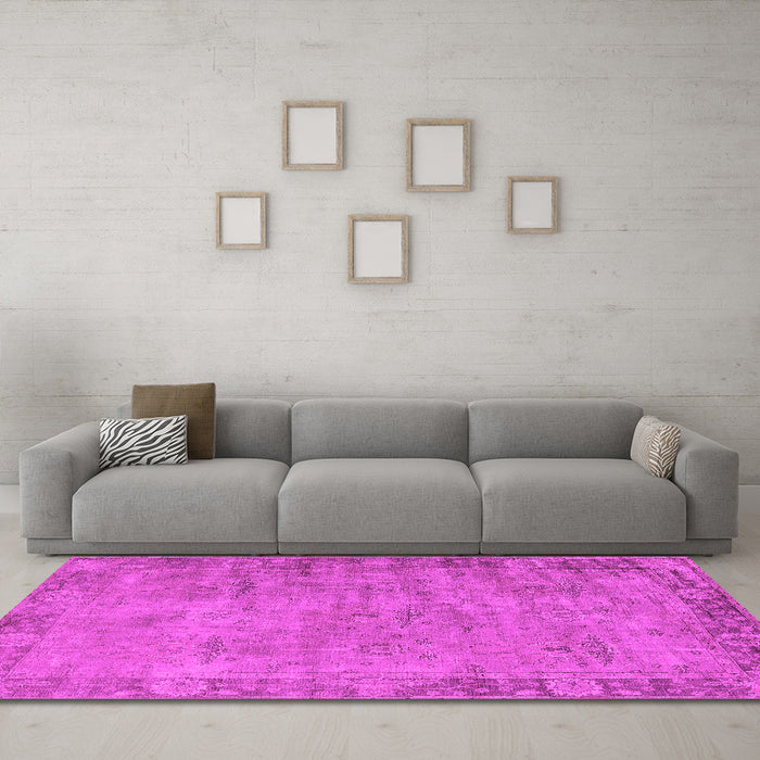 Machine Washable Oriental Pink Industrial Rug in a Living Room, wshurb1544pnk