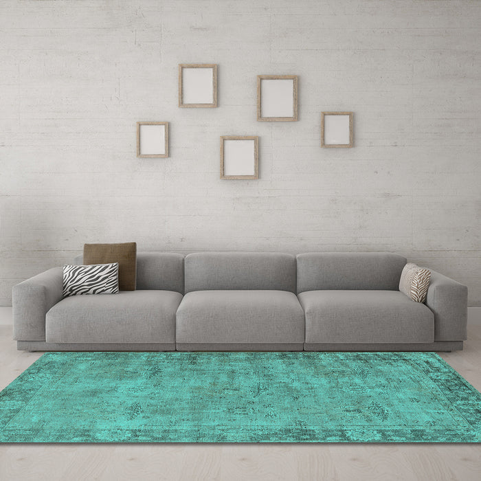 Machine Washable Oriental Turquoise Industrial Area Rugs in a Living Room,, wshurb1544turq