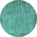 Round Oriental Turquoise Industrial Rug, urb1544turq