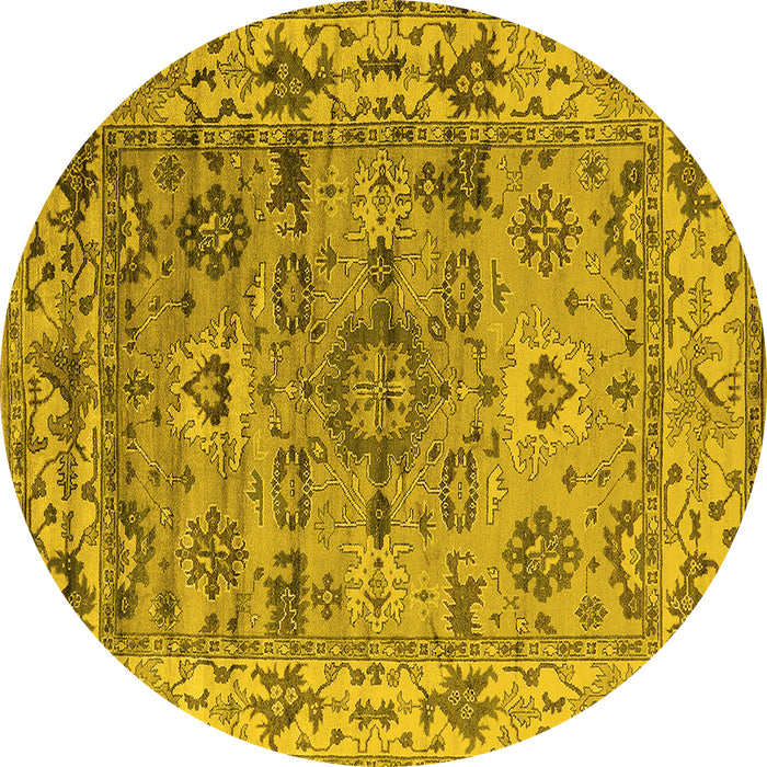 Round Machine Washable Oriental Yellow Industrial Rug, wshurb1545yw