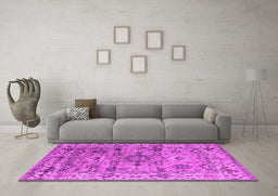 Machine Washable Oriental Pink Industrial Rug in a Living Room, wshurb1545pnk
