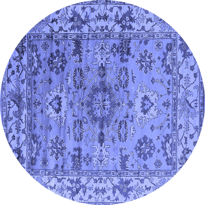 Round Machine Washable Oriental Blue Industrial Rug, wshurb1545blu