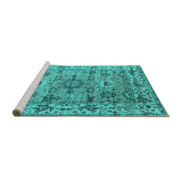 Sideview of Machine Washable Oriental Turquoise Industrial Area Rugs, wshurb1545turq