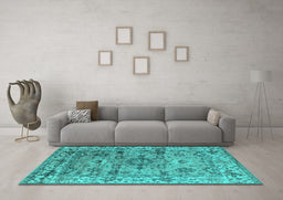 Machine Washable Oriental Turquoise Industrial Area Rugs in a Living Room,, wshurb1545turq