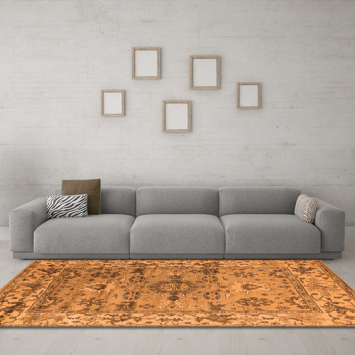Machine Washable Oriental Orange Industrial Area Rugs in a Living Room, wshurb1545org