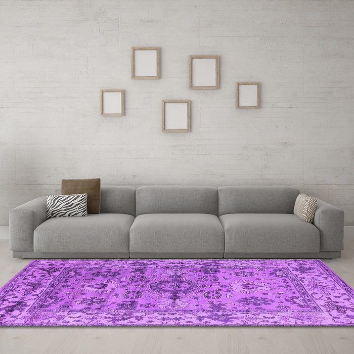Machine Washable Oriental Purple Industrial Area Rugs in a Living Room, wshurb1545pur