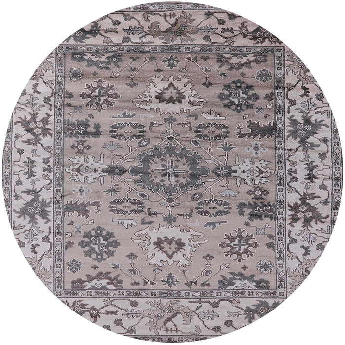 Round Mid-Century Modern Silver Pink Oriental Rug, urb1545