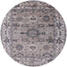 Round Mid-Century Modern Silver Pink Oriental Rug, urb1545