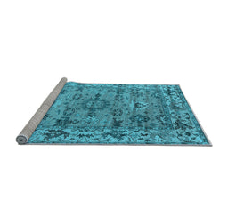Sideview of Machine Washable Oriental Light Blue Industrial Rug, wshurb1545lblu
