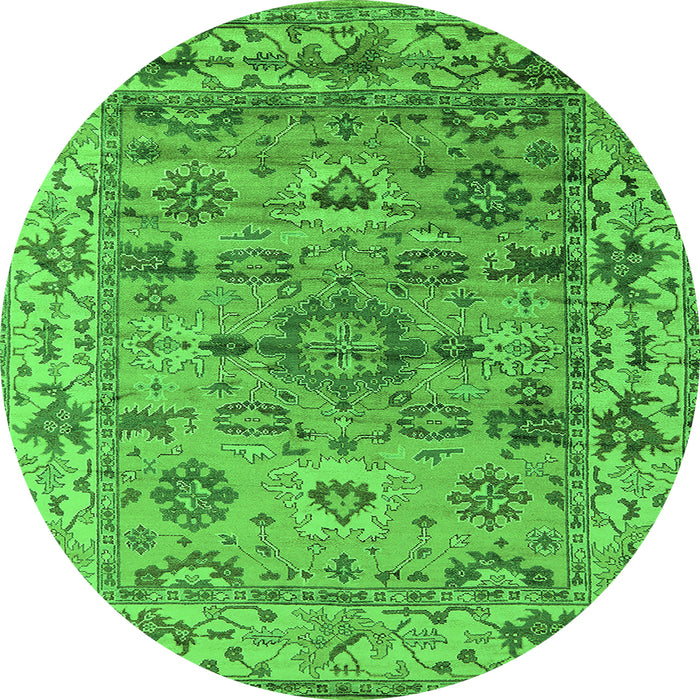 Round Machine Washable Oriental Green Industrial Area Rugs, wshurb1545grn
