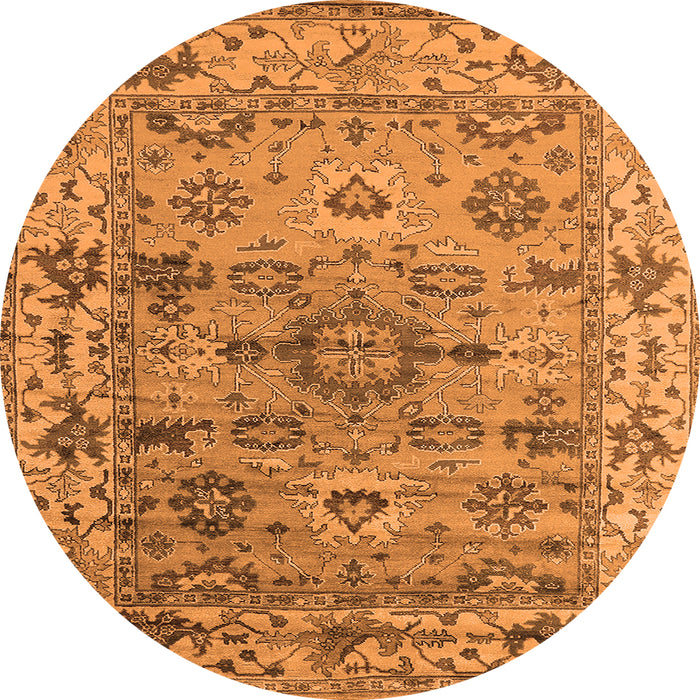 Round Machine Washable Oriental Orange Industrial Area Rugs, wshurb1545org