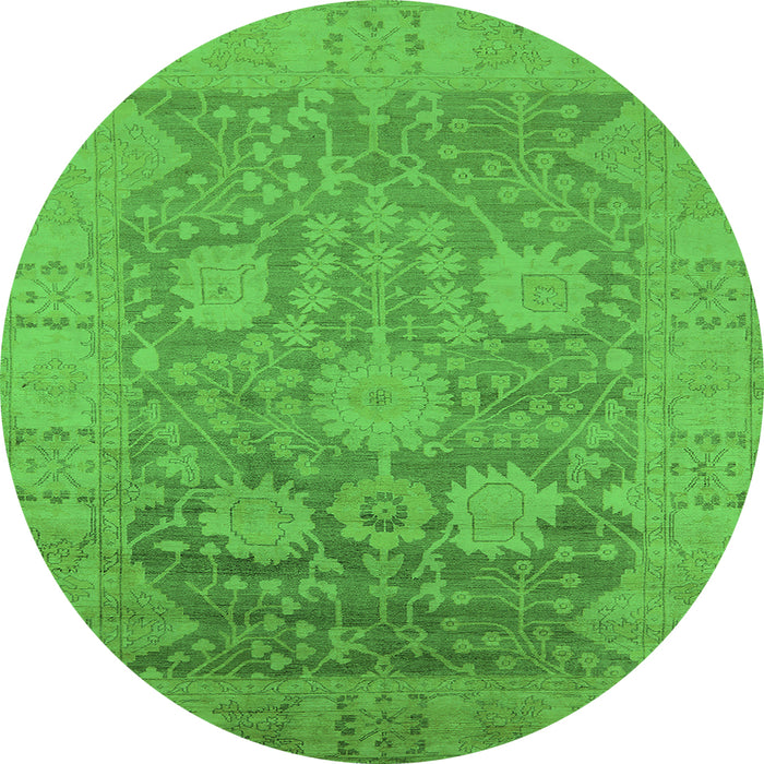 Round Machine Washable Oriental Green Industrial Area Rugs, wshurb1546grn