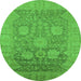 Round Machine Washable Oriental Green Industrial Area Rugs, wshurb1546grn