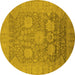 Round Oriental Yellow Industrial Rug, urb1546yw