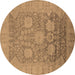 Round Machine Washable Oriental Brown Industrial Rug, wshurb1546brn