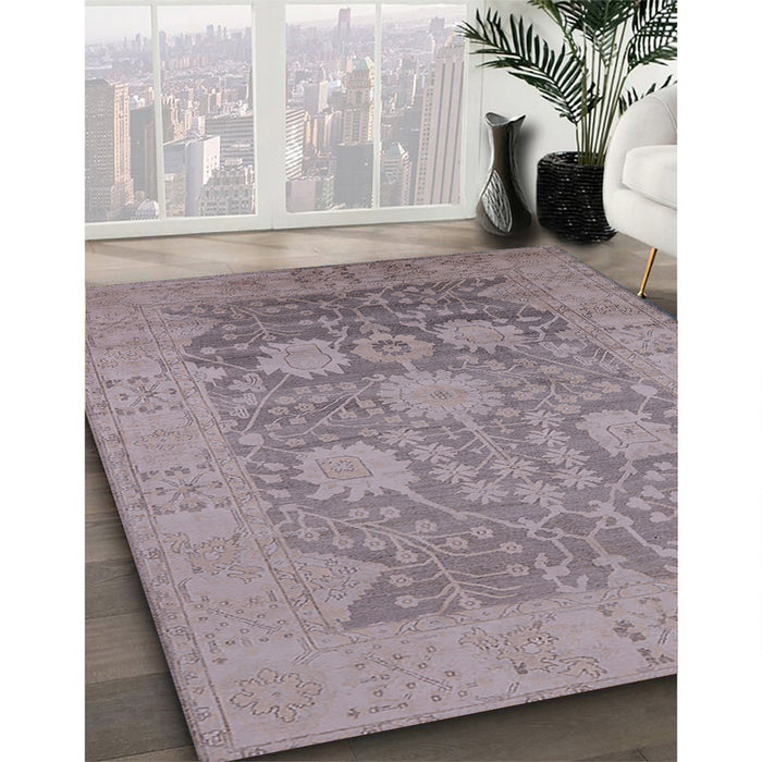 Mid-Century Modern Rose Purple Oriental Rug in Family Room, urb1546