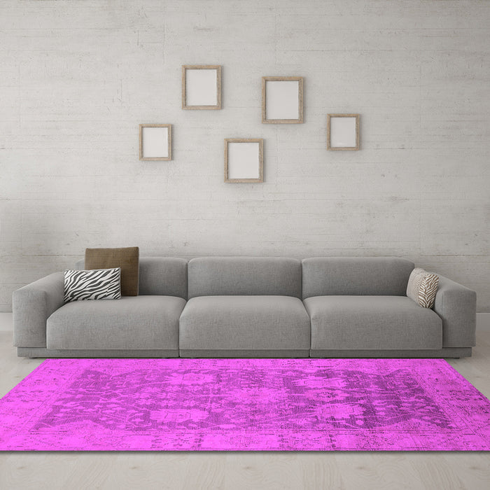 Machine Washable Oriental Pink Industrial Rug in a Living Room, wshurb1546pnk