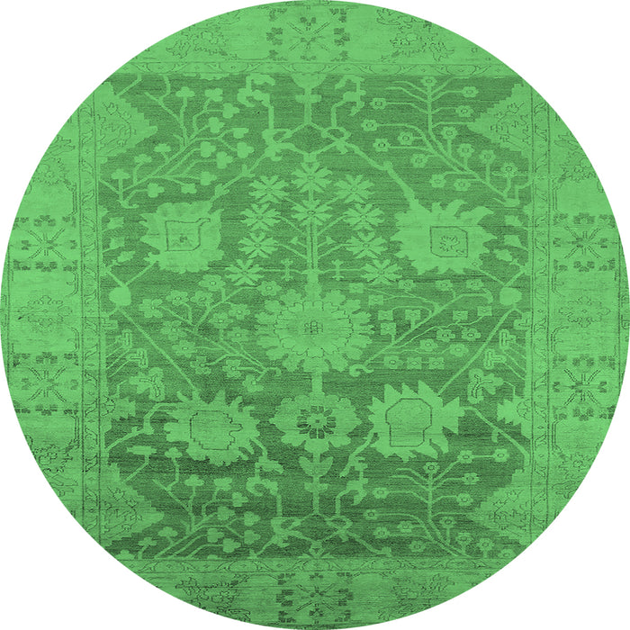 Round Machine Washable Oriental Emerald Green Industrial Area Rugs, wshurb1546emgrn