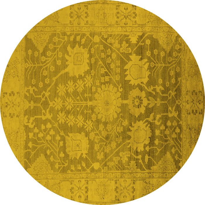 Round Machine Washable Oriental Yellow Industrial Rug, wshurb1546yw